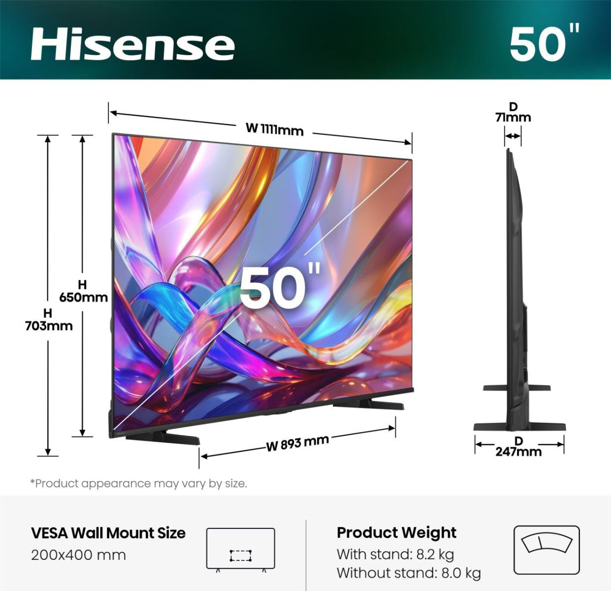 Hisense Smart televizor 50E7S 50" QLED 4K Vidaa 2026. TV 5GOD Gar
