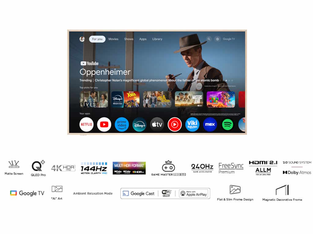 TCL 55"A300W NXTVISION 4K QLEDGoogle OS; 144Hz ART TV;Dolby Atmos; Ambient mode; HDMI 2.1