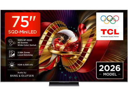 TCL 75"C8L 4K SQD-Mini LED;UHD 144Hz/288Hz FHD Google TV;B&O, 2584 zones, 5500 nits; Zeroborder