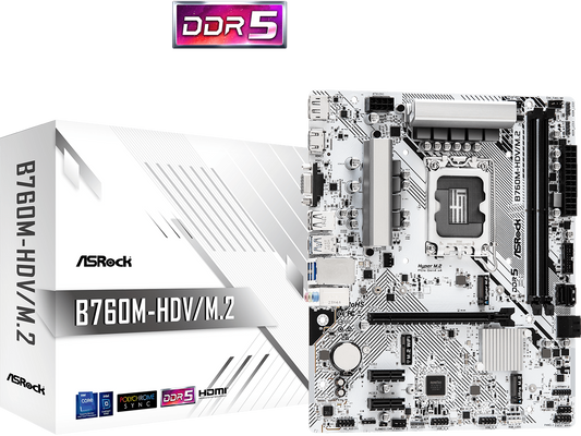 ASROCK MB B760M-HDV/M.2B760, LGA1700, 2xDDR5, 2xM.24xSATA,RAID,HDMI,DP,VGA,MicroATX, White