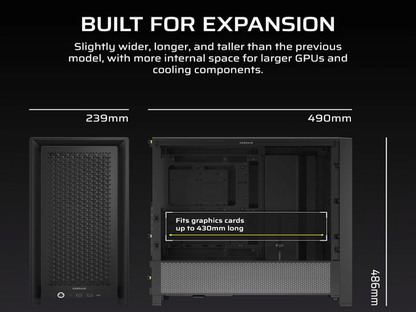 CORSAIR FRAME 4000D Case360mm radiator, 170mm cooler430mm GPU, ATX, Black