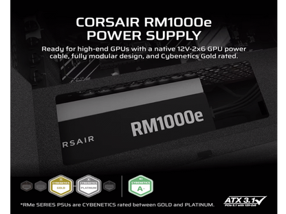 Corsair PSU 1000W RM1000eGold, Fully Modular, 12V-2x66xSATA, 3xPCIe, ATX 3.1, PCIe 5.1