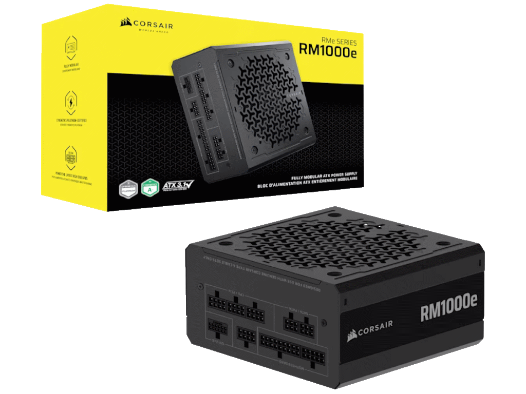 Corsair PSU 1000W RM1000eGold, Fully Modular, 12V-2x66xSATA, 3xPCIe, ATX 3.1, PCIe 5.1