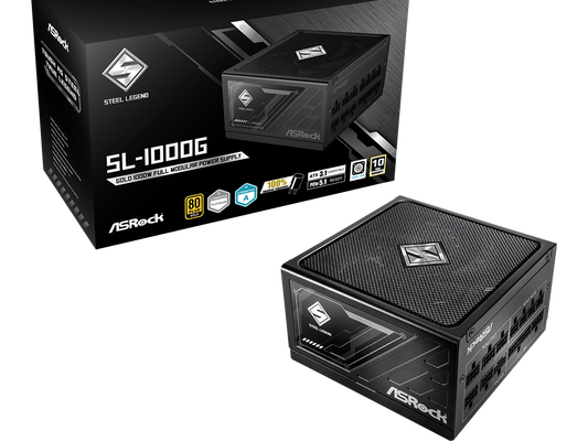 ASROCK PSU 1000W Gold Steel LFully Modular,80PLUS,135mm fanATX 3.1. PCIe 5.1, Japanese Capacitors