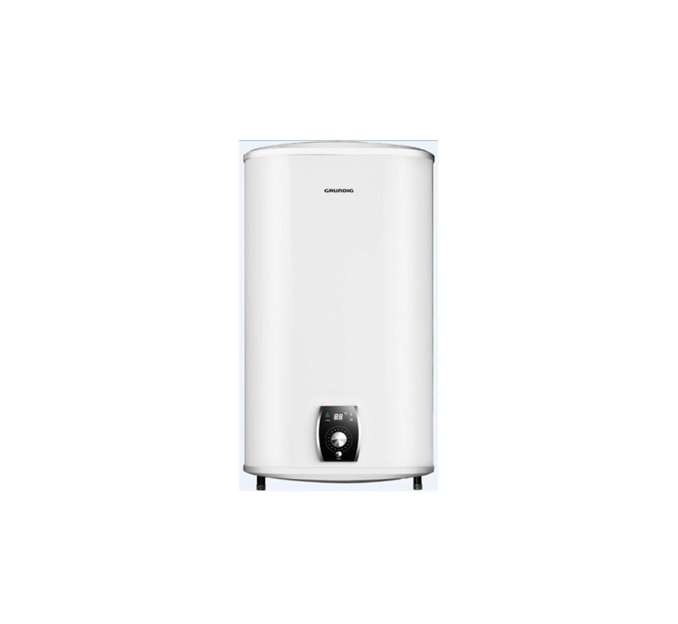 Grundig GWH DT 74L electric water heater with 74-liter capacity and adjustable temperature control knob
