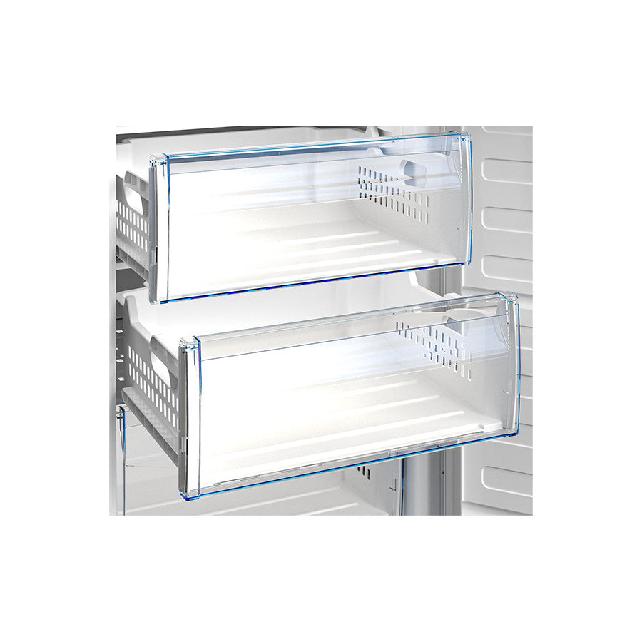 Two transparent storage drawers inside a Beko RFSA 240 M41WN freezer with white interior walls