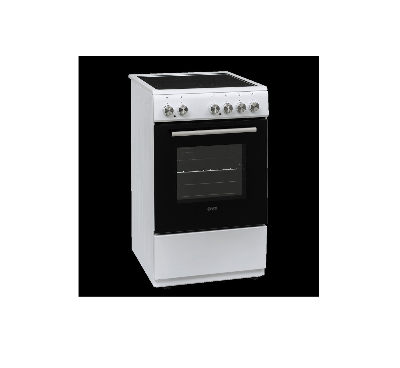 VOX electric stove CHT 5000 W Turbo with glass cooktop and front control knobs on white body