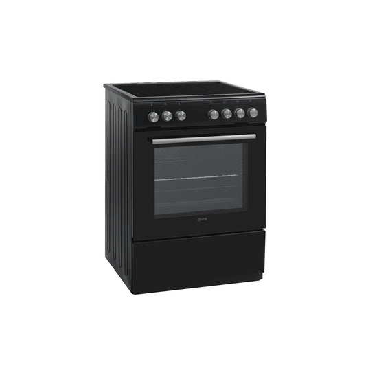 Black portable kitchen stove VOX CHT 6205 B with turbo oven and control knobs on top panel
