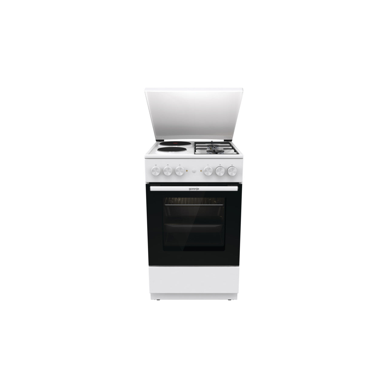 Gorenje GK5A12WG combined stove with 50 cm width, gas burners, electric hotplate, and AquaClean oven cleaning system