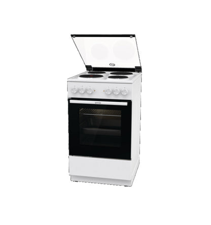 White Gorenje GE 5A21 WH electric stove with glass lid and four hotplates, classic oven design, energy class A