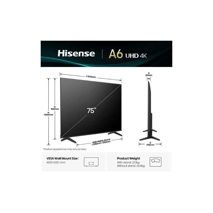 Hisense Smart TV 75A6Q 75" 4K 5GOD Gar.