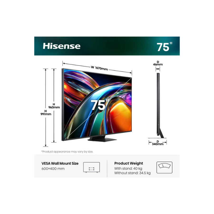 Hisense Smart RGB Mini LED televizor 144Hz 75UR9S 75" 4K UHD