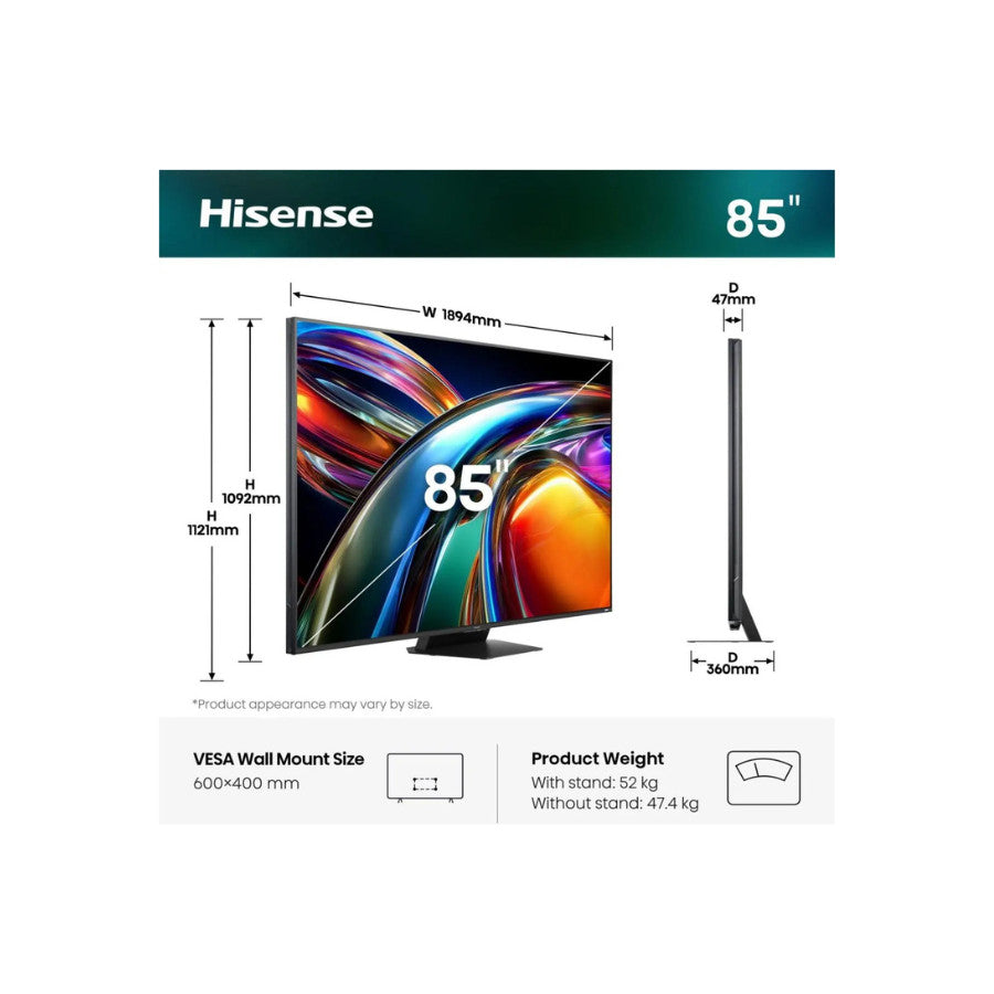 Hisense Smart RGB Mini LED televizor 144Hz 85UR9S 85" 4K UHD