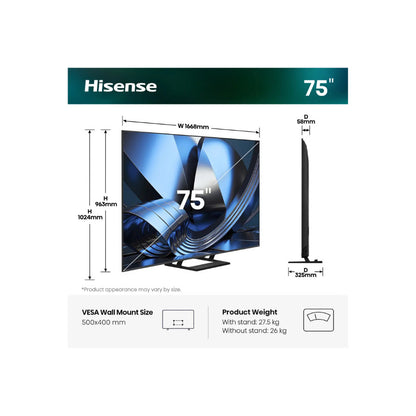 Hisense Smart Mini LED ULED televizor 144Hz 75U7SE 75" 4K UHD